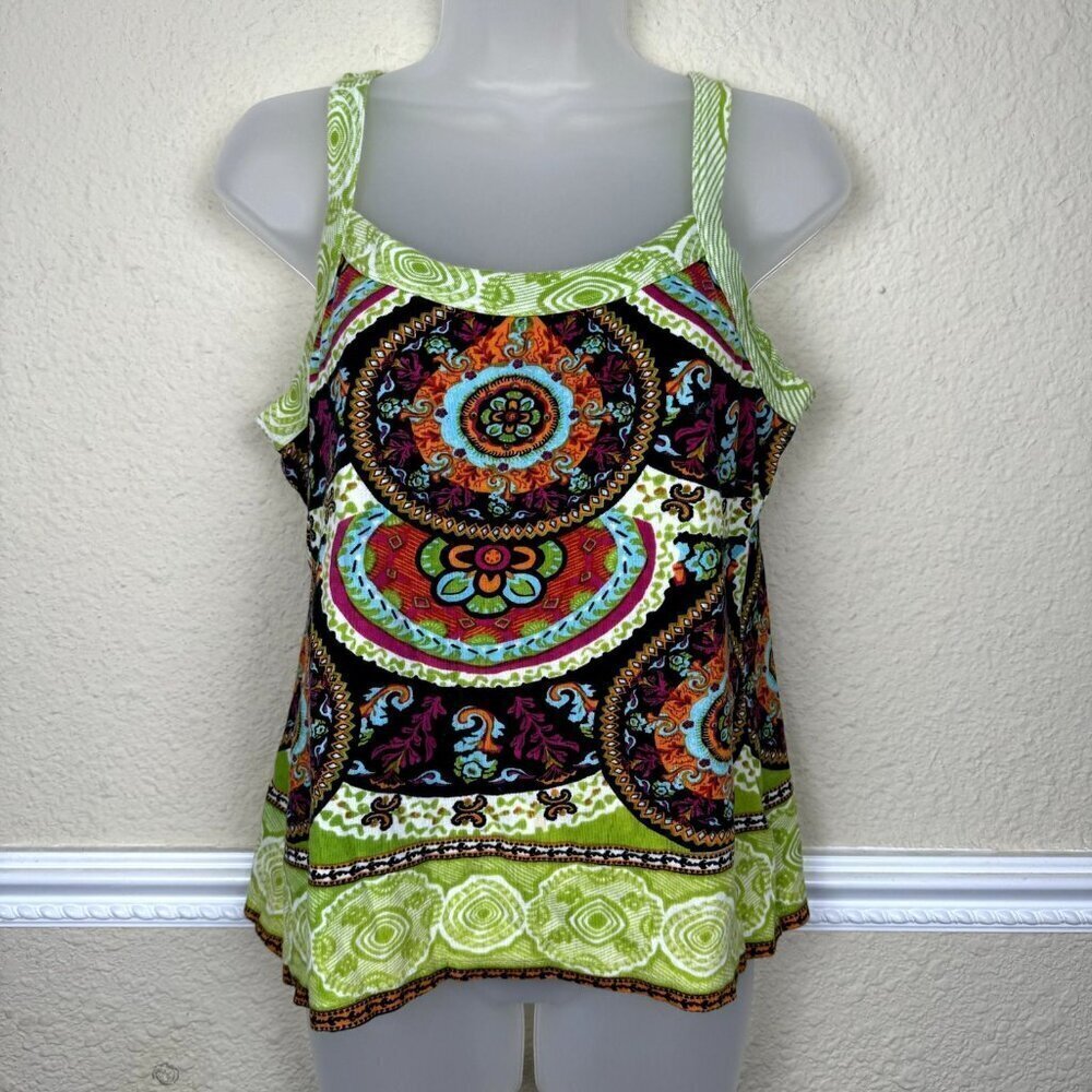 Soft Surroundings Large Y2K Sweater Knit Tank Top Multicolor Artsy Pattern Crop